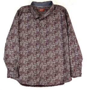 Consequence Men's Button Up Shirt Long Sleeve Paisley Cotton Brown White 2XL